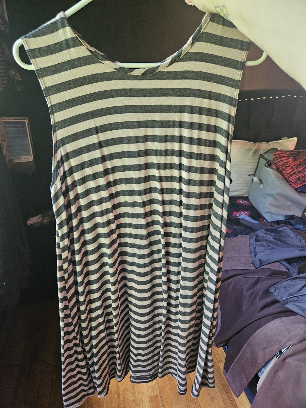Source Unknown Black and Cream Striped Midi Dress